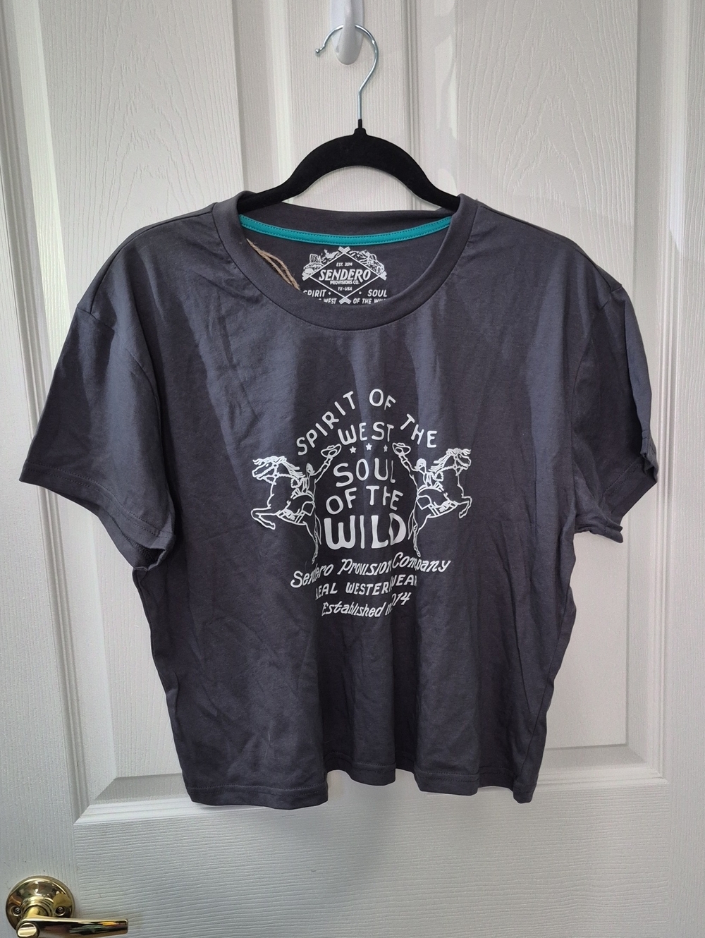 Women's Short Sleeve Graphic Cropped Tee - Charcoal